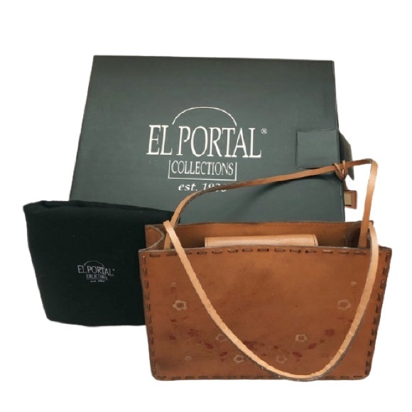 El Portal Tan Embossed Leather Shoulder Bag EUC - Picture 10 of 10